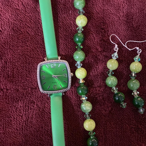 Green Watch, Bracelet and Earring Set. main image 4